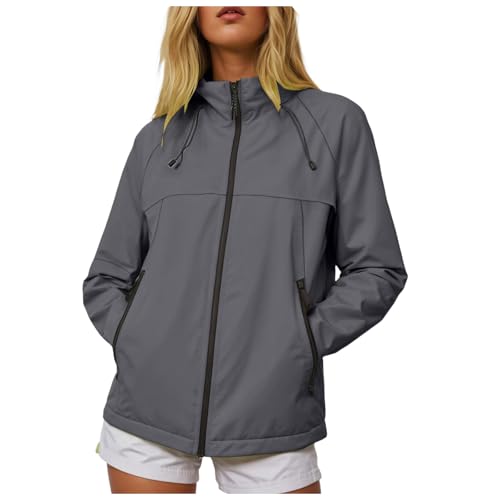 Allegorly Regenjacke Damen Wasserdicht Atmungsaktiv Wanderjacke Windbreaker Damen Leicht Outdoor Jacke Wasserdicht Atmungsaktiv üBergangsjacke Einfarbig Regenmantel Funktionsjacke (D-Dark Gray, L) von Allegorly