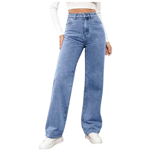 Baggy Jeans Damen Y2K High Waist Jeanshose Weites Bein Damen Oversized Denimhose Loose Hosen Hip Hop Jogginghose Stretch Freizeithose Straight Leg Jeans Teenager Mädchen (Blue, L) von Allegorly