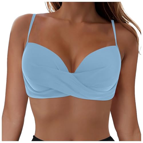 Bikini BH Damen Bademoden Bikinioberteil Große Brüste Push up Bikini Top Gepolstert Swimsuit Bra Sport Bikini Swim Oberteil Bikini Oberteil Rückenfreies Bikini Oberteil (a-Light Blue, XXL) von Allegorly