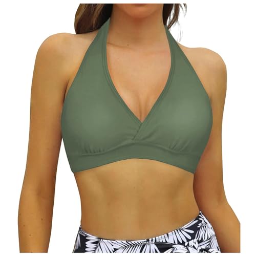 Damen Bikini Oberteil Große Brüste Push Up Bikini Top Ausschnitt Wickeloptik Sport Bra Badeanzug Top Rückenfrei Swimsuit Bra Bralette Breite Träger Bikini Top (L) von Allegorly