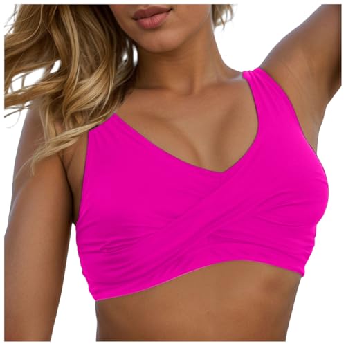Damen Bikini Oberteil Große Brüste Push Up Bikini Top Ausschnitt Wickeloptik Sport Bra Badeanzug Top Rückenfrei Swimsuit Bra Bralette Breite Träger Bikini Top (L) von Allegorly