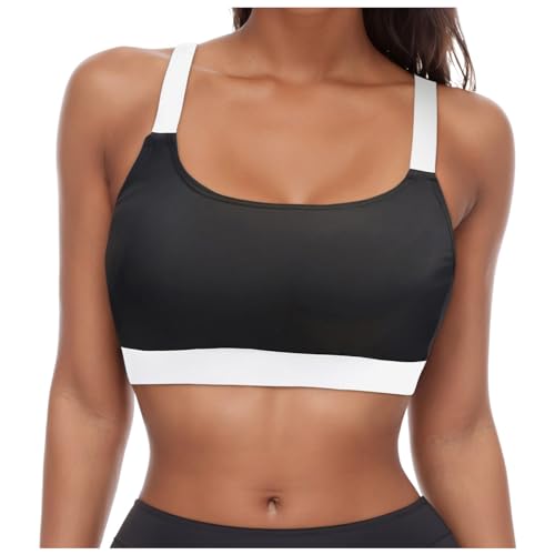 Damen Bikini Oberteil Große Brüste Push Up Bikini Top Ausschnitt Wickeloptik Sport Bra Badeanzug Top Rückenfrei Swimsuit Bra Bralette Breite Träger Bikini Top (Light Gray-2, XXL) von Allegorly