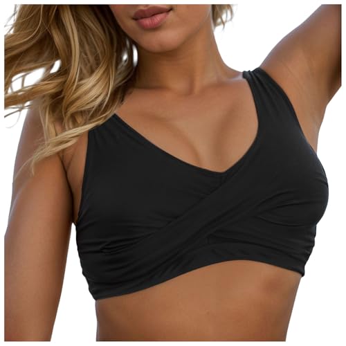 Damen Bikini Oberteil Große Brüste Push Up Bikini Top Ausschnitt Wickeloptik Sport Bra Badeanzug Top Rückenfrei Swimsuit Bra Bralette Breite Träger Bikini Top (M) von Allegorly