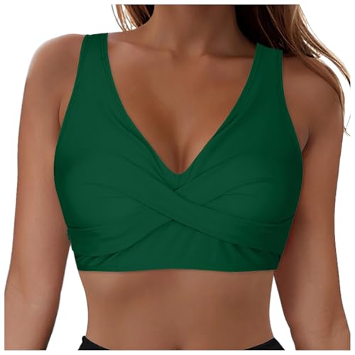 Damen Bikini Oberteil V Ausschnitt Wickeloptik Crossover Lace Up Bralette Bademode Push Up Sport Bikini Triangel Neckholder Bikinis Bademode Strand Vacation Swimsuits Bikini Top (3-Green, XL) von Allegorly