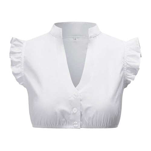 Dirndl Bluse Damen Weiß Dirndlbluse Kurzarm DirndlBlusen V Ausschnitt Trachtenbluse Traditionelle Dirndl Bluse Damen Bierbekleidung Hemd Dirndlbluse Kurzarm Bayerisches Bierfest (16-White, S) von Allegorly