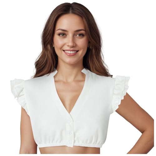 Dirndl Bluse Damen Weiß Dirndlbluse Kurzarm DirndlBlusen V Ausschnitt Trachtenbluse Traditionelle Dirndl Bluse Damen Bierbekleidung Hemd Dirndlbluse Kurzarm Bayerisches Bierfest (3-White, M) von Allegorly