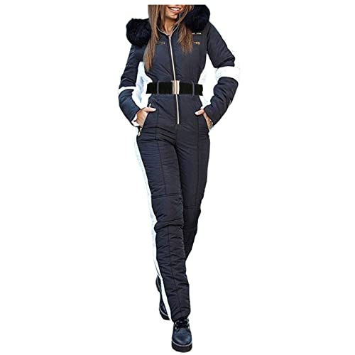 Skianzug Damen Einteiler Damen Skianzug Schneeanzug Lässig Skioverall Frauen Einteiler Skisuit Wasserdicht Skioverall Wasserdicht Ski Suit Skisuit mit Kaputze Reißverschluss Jumpsuit (Black-a, L) von Allegorly