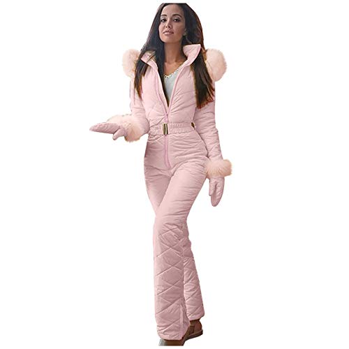 Skianzug Damen Einteiler Damen Skianzug Schneeanzug Lässig Skioverall Frauen Einteiler Skisuit Wasserdicht Skioverall Wasserdicht Ski Suit Skisuit mit Kaputze Reißverschluss Jumpsuit (Pink-d, XXXXL) von Allegorly