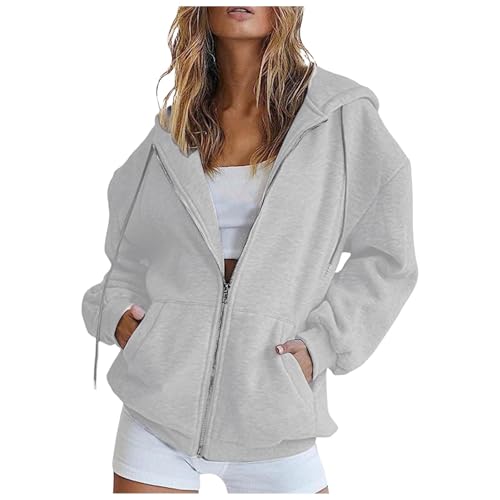 Sweatjacke Damen Oversize Sommer Sweatshirt Jacke Mit Kapuze Zipper Hoodie Kapuzenjacke Langarm Sweatshirt Sport Style Casual Kapuzenpullover Mit Reißverschluss Oversize Mantel (Dark Gray #1, XL) von Allegorly