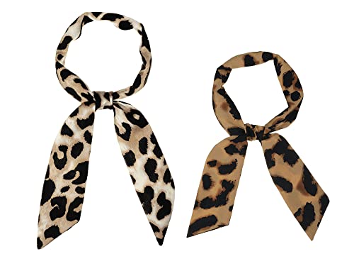 Allegra K 2 Stücke Damen dünner Schal Leopard bedrucktes Haarband langes Halstuch Halstuch Hellbraun Dunkelbraun 88x5cm von Allegra K