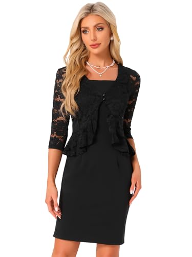 Allegra K 2-teiliges Outfit für die Brautmutter, formelles ärmelloses Kleid aus Spitze, Bolero-Set Schwarz XL Allegra K 2-teiliges Outfit für die Brautmutter, formelles ärmelloses Kleid aus Spitze, Bolero-Set Schwarz XL von Allegra K