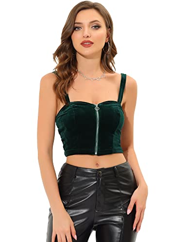 Allegra K Damen Ärmellos Herzform Ausschnitt Reißverschluss Samt Cami Crop Top Grün XS von Allegra K