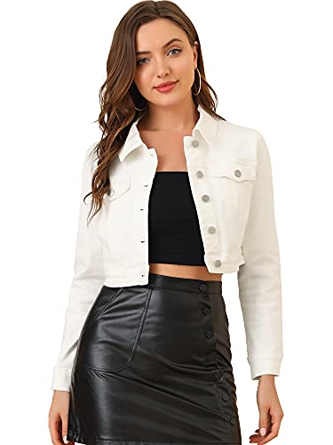 Allegra K Allegra K Damen Casual Crop Button Down Basic Jeans Jeansjacke, Weiß, Small Allegra K Allegra K Damen Casual Crop Button Down Basic Jeans Jeansjacke, Weiß, Small von Allegra K