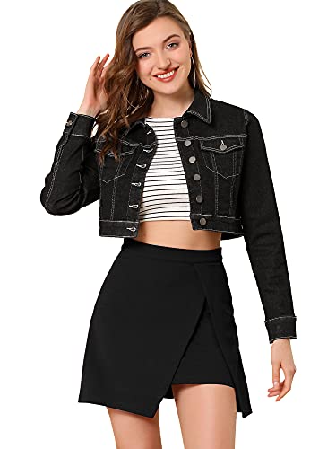 Allegra K Allegra K Damen Casual Crop Button Down Basic Jeans Jeansjacke - Schwarz - X-Small von Allegra K