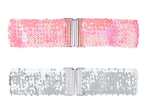 Allegra K Breite Taillengürtel mit Glitzer, Interlock-Schnallen, Pailletten-Dekor, dehnbare Gürtel, 2 Stück Rosa 60cm/23.62" von Allegra K