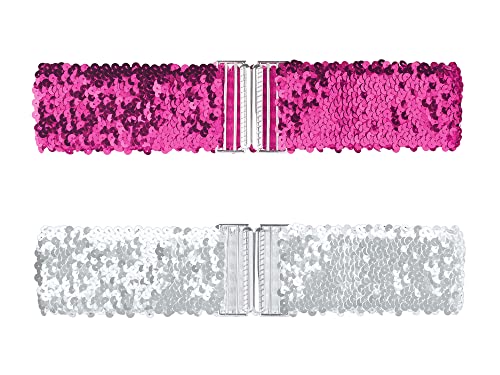 Allegra K Breite Taillengürtel mit Glitzer, Interlock-Schnallen, Pailletten-Dekor, dehnbare Gürtel, 2 Stück Rosenrot 60cm/23.62" von Allegra K