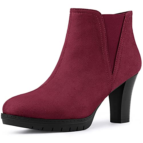 Allegra K Chelsea Damen-Stiefeletten mit rundem Zehenbereich und Blockabsatz, Burgunder, 40.5 EU von Allegra K