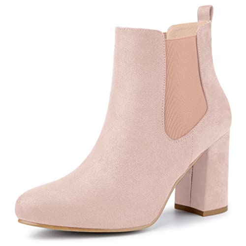 Allegra K Chelsea-Stiefel für Damen, runde Zehenpartie, klobig, hohe Absätze, Stiefel, rosa, 41 EU von Allegra K