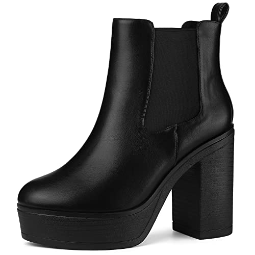 Allegra K Chelsea-Stiefeletten mit hohem Absatz und Plateau für Damen Schwarz 41 von Allegra K