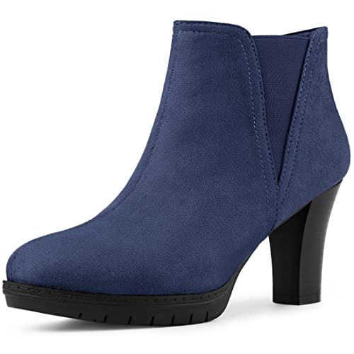 Allegra K Chelsea-Stiefeletten mit runder Zehenpartie und Blockabsatz für Damen Dunkel Blau 37 von Allegra K