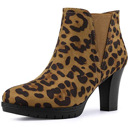 Allegra K Chelsea-Stiefeletten mit runder Zehenpartie und Blockabsatz für Damen Leopard 36 von Allegra K