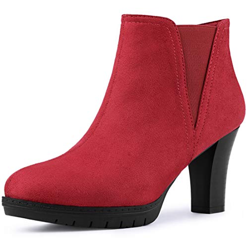 Allegra K Chelsea-Stiefeletten mit runder Zehenpartie und Blockabsatz für Damen Rot 37 von Allegra K