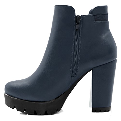 Allegra K Chunky High Heel Plateau-Reißverschluss-Chelsea-Stiefel für Damen Navy Blau 39 von Allegra K