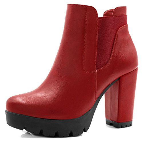 Allegra K Chunky High Heel Plateau-Reißverschluss-Chelsea-Stiefel für Damen Rot 38 von Allegra K