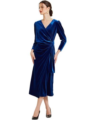 Allegra K Cocktailkleid Aus Samt Für Damen, Wickelkleid Mit V-Ausschnitt, Abendkleid, Partykleid, Maxikleid Blau XL von Allegra K