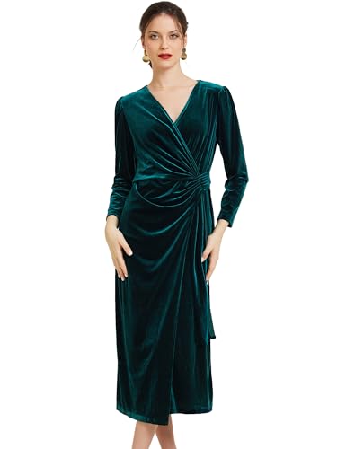 Allegra K Cocktailkleid Aus Samt Für Damen, Wickelkleid Mit V-Ausschnitt, Abendkleid, Partykleid, Maxikleid Dunkelgrün S von Allegra K