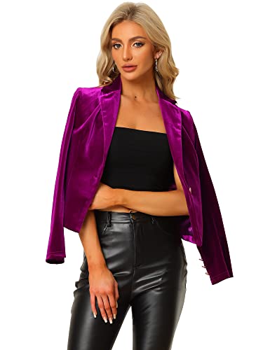 Allegra K Damen 1 Knopf Samt Blazer Revers Business Büro Weihnachten Crop Anzug Jacke, Violett, XL von Allegra K