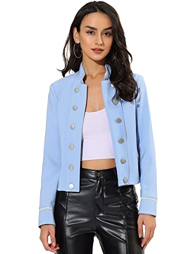 Allegra K Damen 1960er Vintage Steampunk Open Front Button Decor Freizeitjacke Blau Grau S von Allegra K