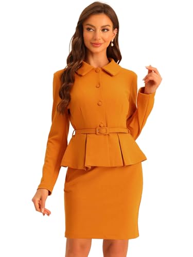Allegra K Damen 2-Teilige Business Anzüge Schößchen Blazer Jacken und Bleistiftrock Sets Dunkelorange S von Allegra K
