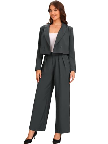 Allegra K Damen 2-Teiliges Set Business Outfit Revers Kurze Jacke Hose Mit Weitem Bein Arbeitsanzug Dunkelgrau L Allegra K Damen 2-Teiliges Set Business Outfit Revers Kurze Jacke Hose Mit Weitem Bein Arbeitsanzug Dunkelgrau L von Allegra K
