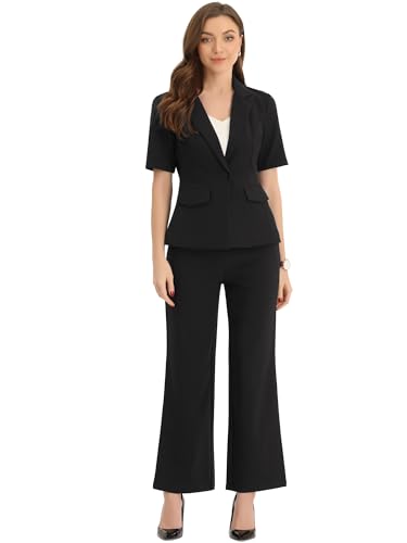 Allegra K Damen 2-teiliges Outfit Büro Anzug Set Kurzärm Business Blazer Jacke und Anzughose Schwarz XL Allegra K Damen 2-teiliges Outfit Büro Anzug Set Kurzärm Business Blazer Jacke und Anzughose Schwarz XL von Allegra K