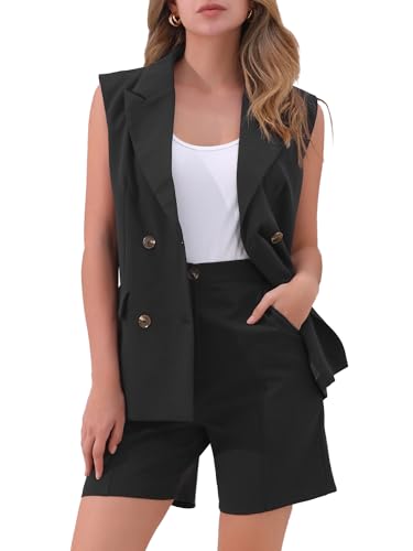 Allegra K Damen 2-teiliges Sommer-Outfit Zweireihig Ärmellos Blazer Weste Shorts-Sets Schwarz L Allegra K Damen 2-teiliges Sommer-Outfit Zweireihig Ärmellos Blazer Weste Shorts-Sets Schwarz L von Allegra K