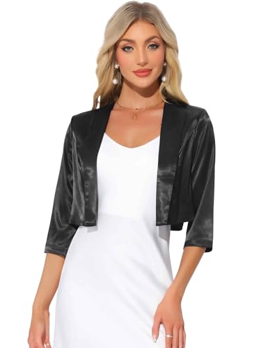 Allegra K Damen 3/4 Ärmel Festliche Satin Bolero Open Front Elegant Formal Shrug Jacke Schwarz L Allegra K Damen 3/4 Ärmel Festliche Satin Bolero Open Front Elegant Formal Shrug Jacke Schwarz L von Allegra K