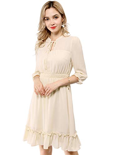 Allegra K Damen 3/4 Ärmel Rüschensaum Smocked A-Line Kurz Chiffon Minikleid Kleid Beige M Allegra K Damen 3/4 Ärmel Rüschensaum Smocked A-Line Kurz Chiffon Minikleid Kleid Beige M von Allegra K