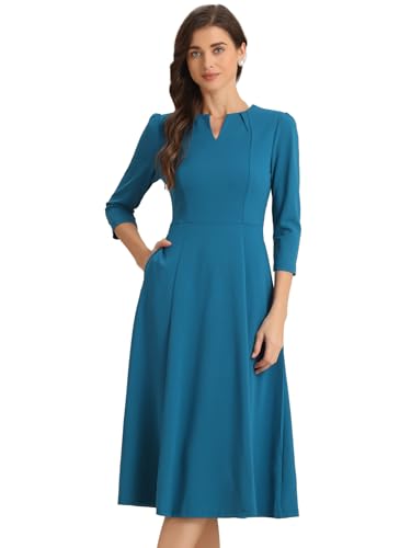 Allegra K Damen 3/4-Ärmeln A-Linie V-Ausschnitt Business Kleid Taschen Arbeit Elegant Midikleid Pfauenblau M Allegra K Damen 3/4-Ärmeln A-Linie V-Ausschnitt Business Kleid Taschen Arbeit Elegant Midikleid Pfauenblau M von Allegra K
