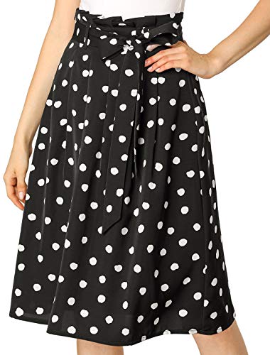 Allegra K Damen Rock A Linie Bindegürtel Polka Dots Midirock Schwarz M von Allegra K