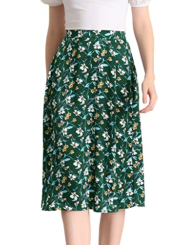 Allegra K Damen A Linie Blumen Printed Midirock Schlitz Hohe Taille Rock Satingrün XL von Allegra K