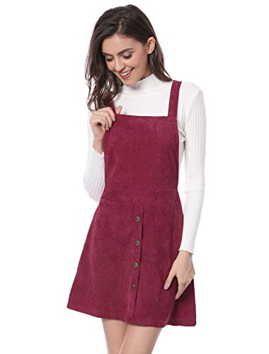 Allegra K Damen Latzkleider A Linie Knopfdekor Reißverschluss Hosenträger Cord Latzkleid Kleid Burgundy M von Allegra K