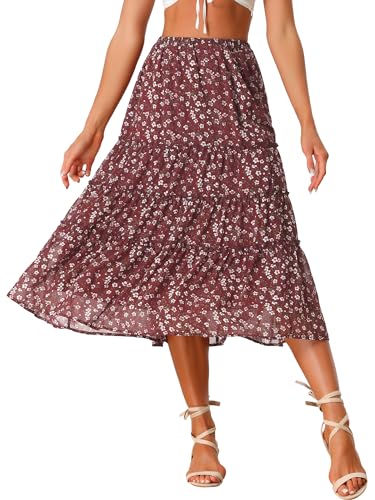 Allegra K Damen A Linie Chiffon Ruffle Blumen Maxirock Rock Braun S von Allegra K