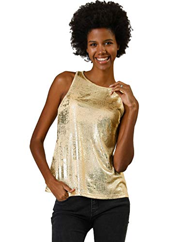 Allegra K Damen Pailletten Oberteil Metallic Glitzer Ärmellos Club Party Camisole Tank-Tops Gold M von Allegra K