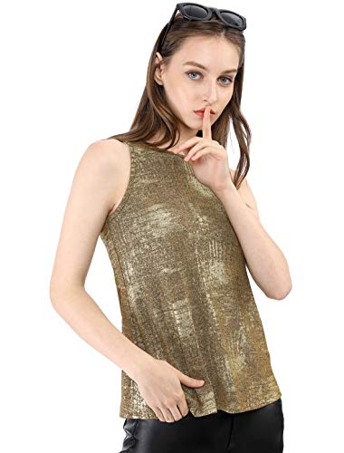 Allegra K Damen Pailletten Oberteil Metallic Glitzer Ärmellos Club Party Camisole Tank-Tops Dunkles Gold XS von Allegra K