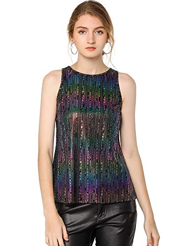 Allegra K Damen Pailletten Oberteil Metallic Glitzer Ärmellos Club Party Camisole Tank-Tops Schwarze M von Allegra K