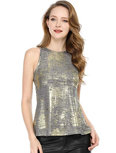 Allegra K Damen Pailletten Oberteil Metallic Glitzer Ärmellos Club Party Camisole Tank-Tops Silber L von Allegra K