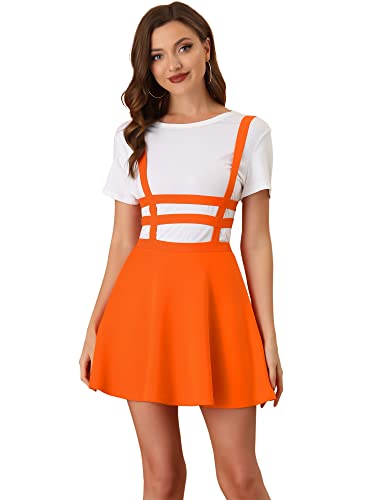 Allegra K Damen Hosenträger Rock Hoher Taille A-Linie Lässiger Latzrock Minirock Orange M von Allegra K