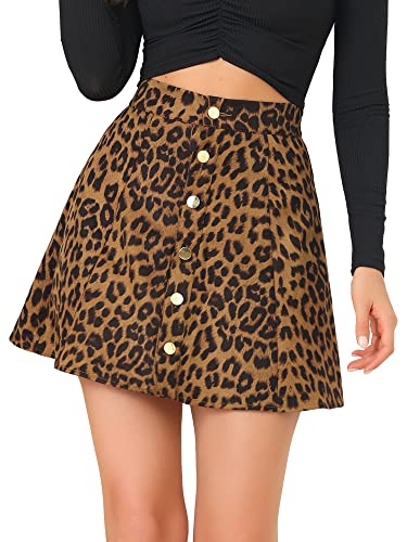 Allegra K Damen A Linie Einreiher Wildlederimitat Muster Minirock Rock Braun Leopard S von Allegra K