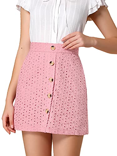 Allegra K Damen A Linie Elastische Taille Knopfdekor Stickerei Minirock Rock Rosa S von Allegra K